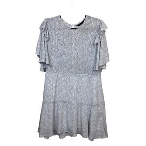 LOB White Black Polka Dot Flutter Sleeve Flowy Dress Est Medium Large